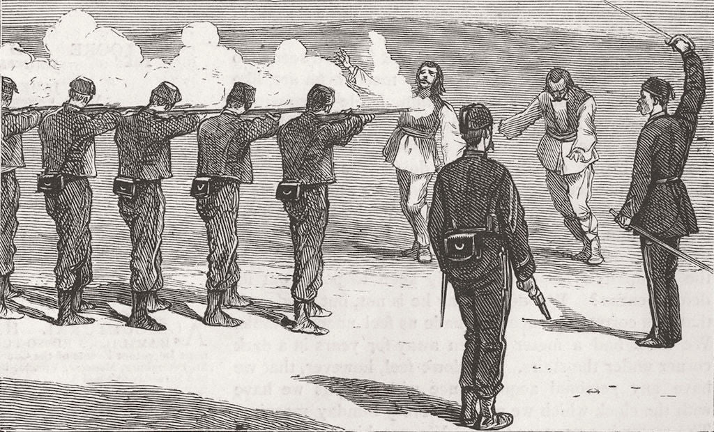 BULGARIA. Execution of two Bulgarian spies 1877 old antique print picture